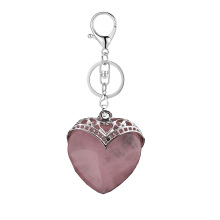 Rose Quartz Antique Silver Alloy Heart Pendant Keychain