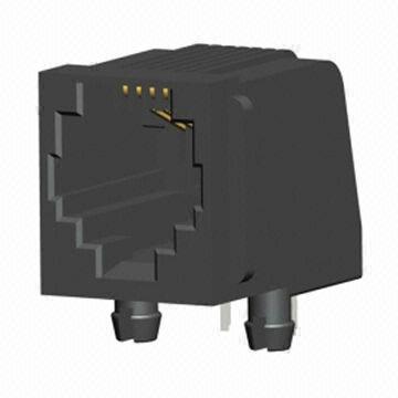 Unshielded RJ11 Telephone Connector, Through-hole Type, Side Entry, Flanged