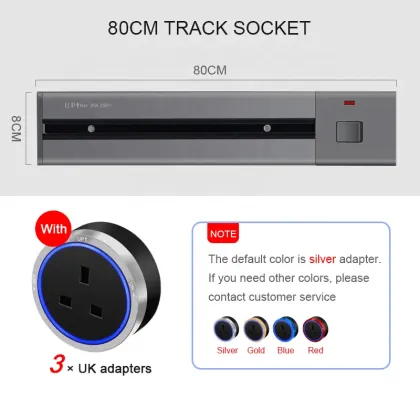LED Illuminated Movable Power Track Kitchen Socket with 3 Gang 60CM Surface Track Power Socket