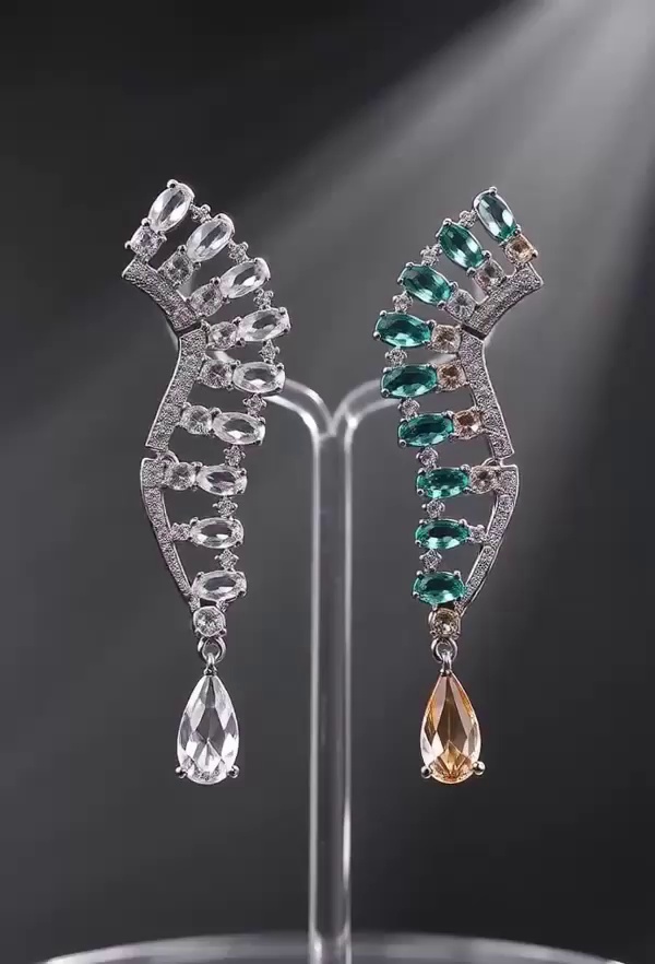 Twilight Tear Spiral Dangle Bridal CZ Earrings