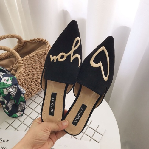 Black 3d embroidery patch Female Slip On Shoes