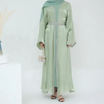 Shiny Polyester Glitter Abaya Set - Dubai Islamic Clothing for Women