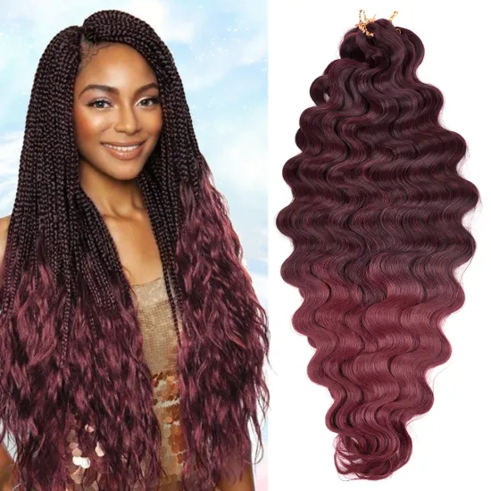 Wholesale Body Wave Crochet Braiding Hair Pre Feathered Hybrid 28inches Water Wave Ombre Braids Hair Synthetic Hair Extensions