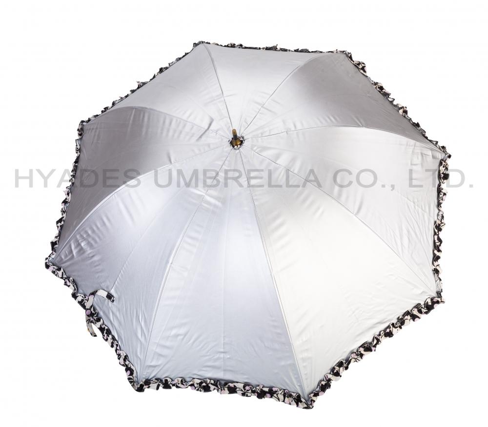 Met franje bedrukte zilveren coating Hand Open Dome Umbrella