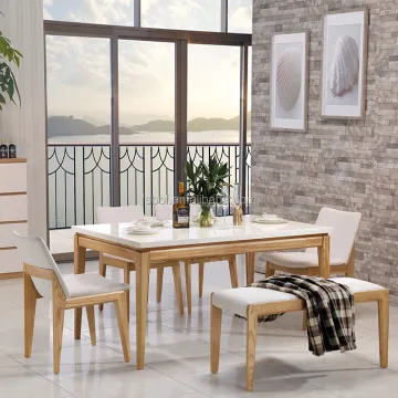 Wood Dining Table and Chair Set 6 Chairs - EC003 for Dining Room Furniture