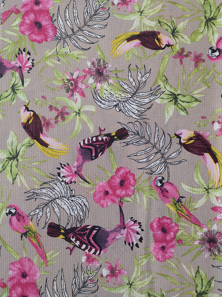 Tissu d&#39;impression en crêpe à bulles en polyester avec motif Birds Design