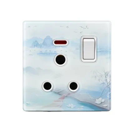 Mountains and Rivers: 1 Gang 2 Way 3 Pin 13A 250V Universal Electric Wall Plugs, Sockets, and Switches with Light