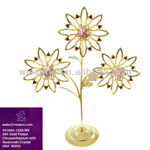 24K Gold Plated Chrysanthemum Flower with Crystals from swarovski