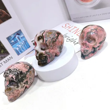 Donghai Hand Carved Rhodonite Crystal Skulls