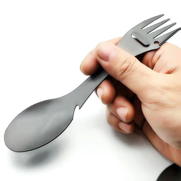 Titanbelagd rostfritt stål camping spork med flasköppnare