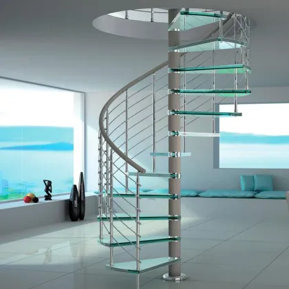 Customized Glass Spiral Stairs and Circular Stairs: Stainless Steel and Metal Iron Treads DBM
