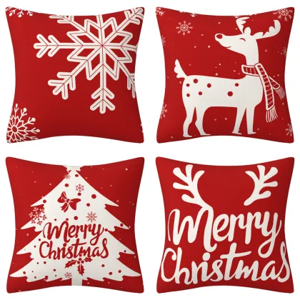 Elk Snowflake Christmas Tree Pattern Christmas Throw Pillow Cover for Home Furnishings Decoration
