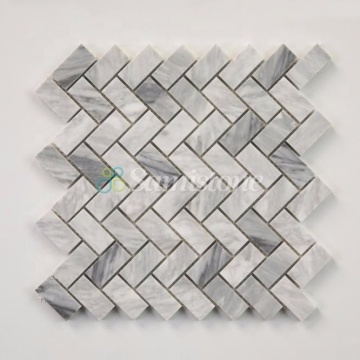 Samistone Herringbone Carrara Gray Marble Mosaic Tiles for Kitchen Backsplash
