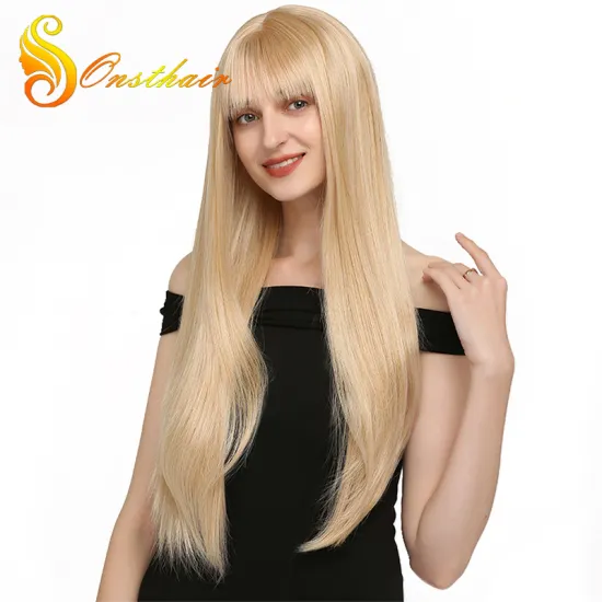Long Straight Synthetic Wigs Women's Mixed White Gray Wig with Bangs Cosplay Party Hair Wigs High Temperature Fiber