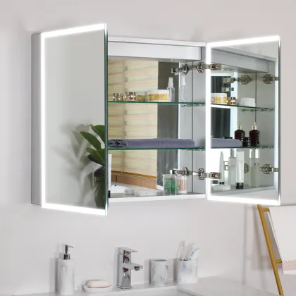 Washroom Wall Hanging Double Door Led Mirror Cabinet