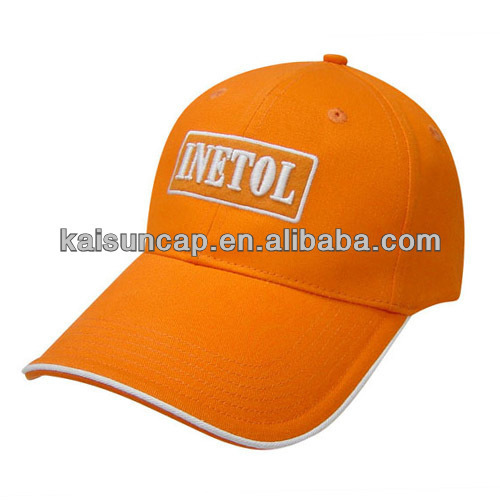 100% cotton orange embroider 6 panel gorras baseball cap