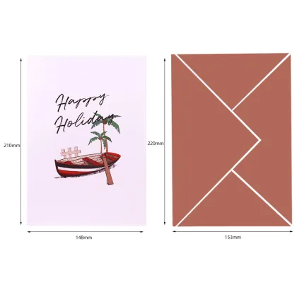 Tropical Beach Boat Vacation Pop Up Card
