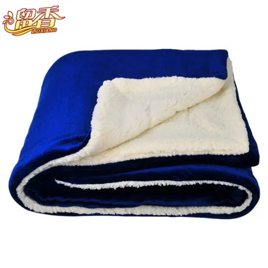 Custom 2 Layers Solid Color Fleece Blanket Superior Bed Blanket Flannel Sherpa Blanket Blue
