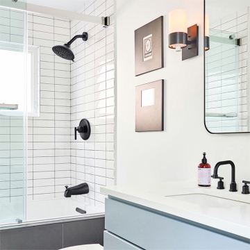 Black Wall-Mounted Concealed Shower Mixer with Rain Shower Head System