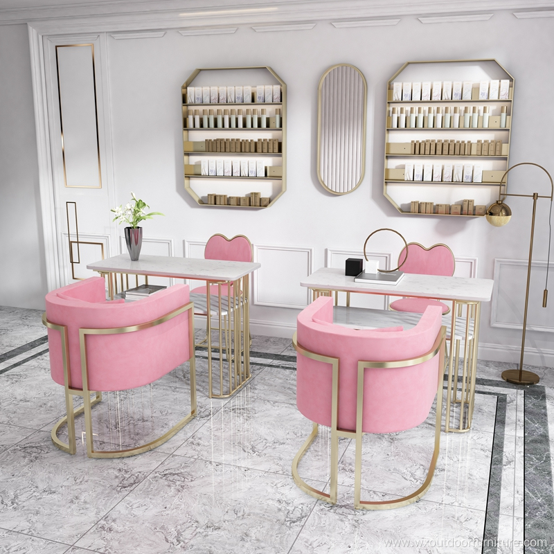 New Arrival Modern Style Beauty Salon Furniture Metal Marble Salon Nail Manicure Table with chair