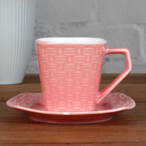 6OZ Pink Woven pattern cup and saucer