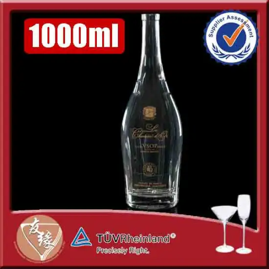 Factory hot sale transparent clear glass 1000ml 1 liter empty bottle for Xo brandy