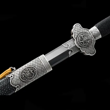 Silver Carved Dragon Chanting Sword Pure Silver Handmade Relief Metal Steel Handicrafts
