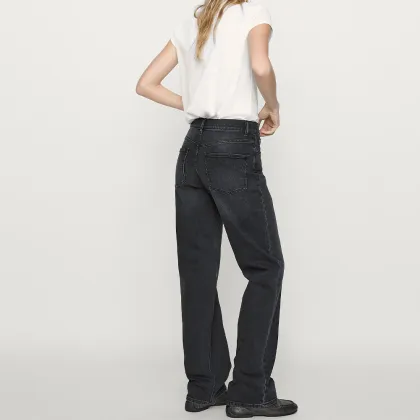 Women's barn style straight fit straight leg high waisted jeans