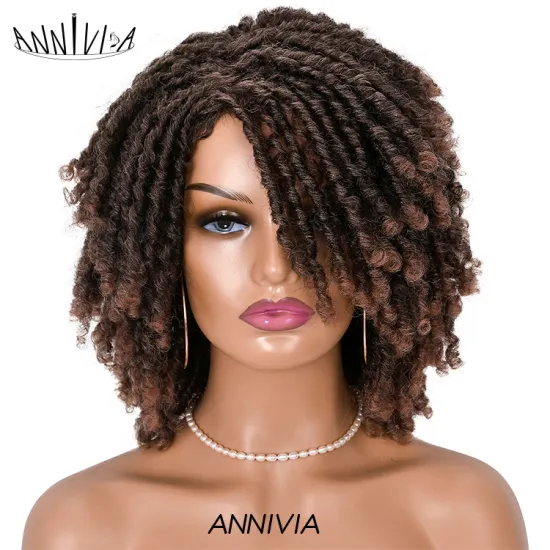 Wholesale cheap Kinky Curly Crochet Braided Ombre Brown Bob Wig Synthetic Twist Braid Hair For Black Women Synthetic Hair Wigs