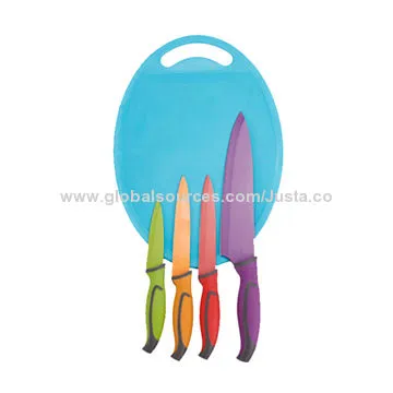 4 Pieces of Knives with New Design Oval Chopping Board, OEM Orders Welcomed
