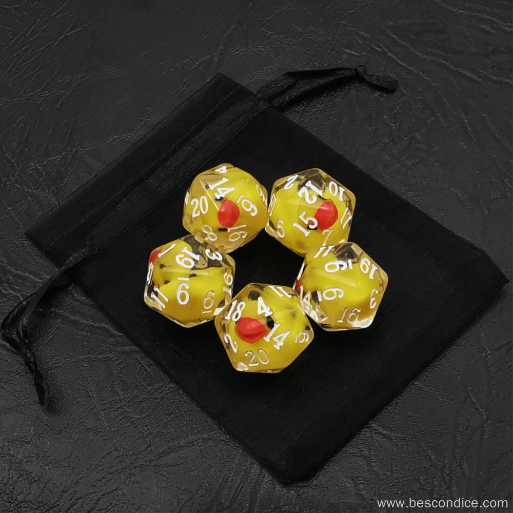 Bescon Yellow Duck 20 sides Dice set of 5, Duck D20 5pcs Set