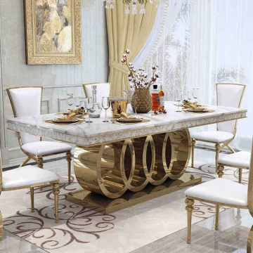 Luxury Modern Stainless Steel Minimalist Kitchen Dining Table with Marble Top
