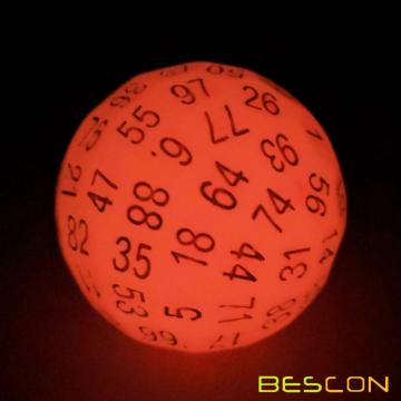 Bescon Glowing Polyhedral 100 Sides Dice Cerise Red, Luminous D100 Dice, 100 Sided Cube, Glow in Dark D100 Game Dice