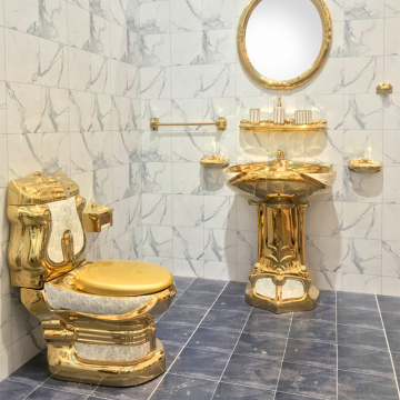 Golden Electroplated Bathroom Set for Hotels - Two Piece Toilet Bowl WC Ensemble