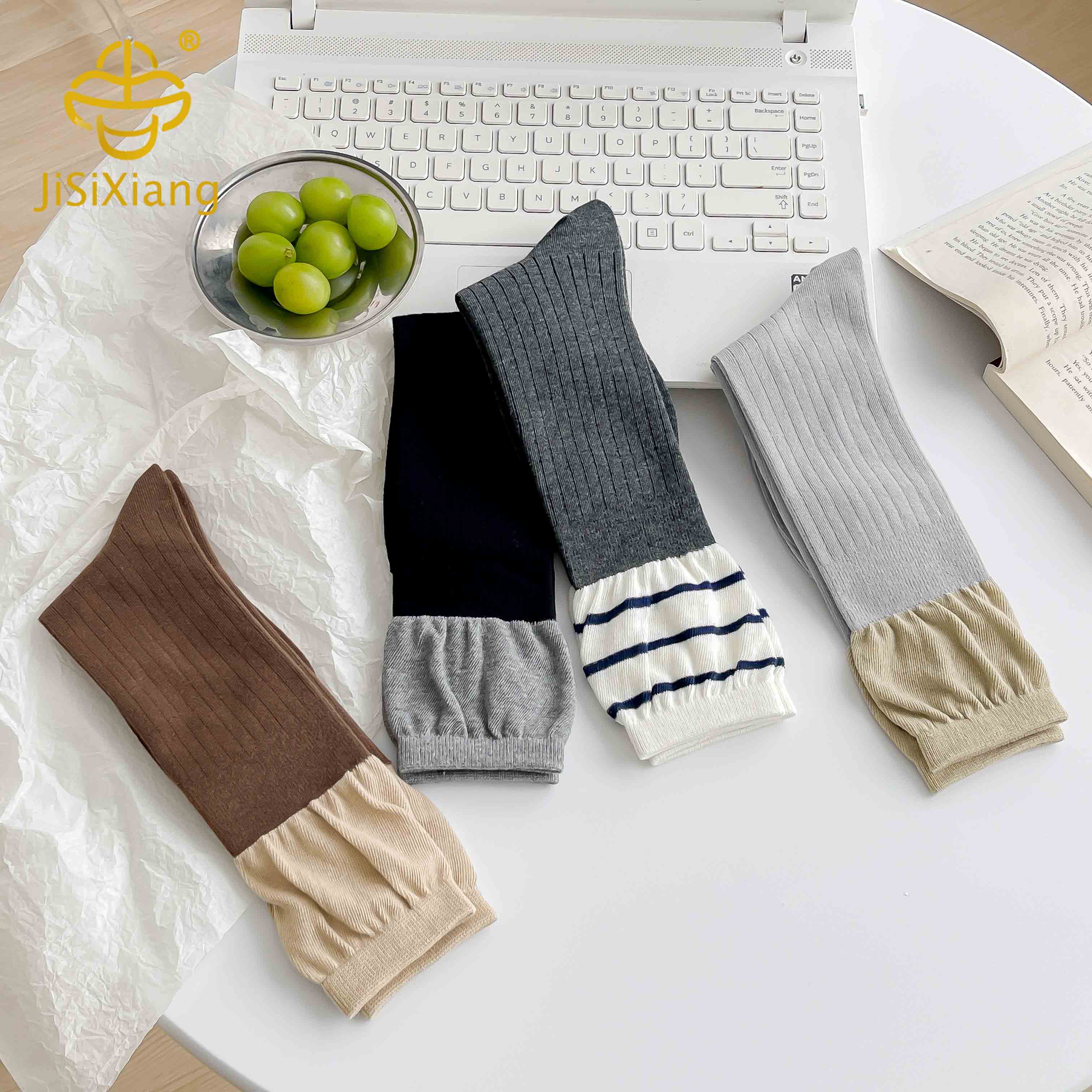 한국 버전 2 컬러 스 플라이 싱 가짜 2 피스 하이 튜브 양말 파일 양말