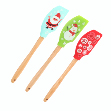 Custom Wholesale Christmas Kitchen Tools: Extra Large Heat-Resistant Silicone Spatulas with Wooden Handle Design