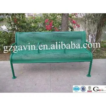 3 seats green metal garden bench seating with back and armrest