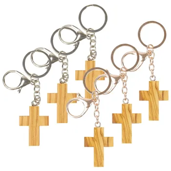 Olive Wood Cross Charm Keychain: A Stylish Metal and Wood Keyring Pendant for Purse and Handbag Accessories