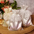 pure white drawstring satin bagpouch with lace