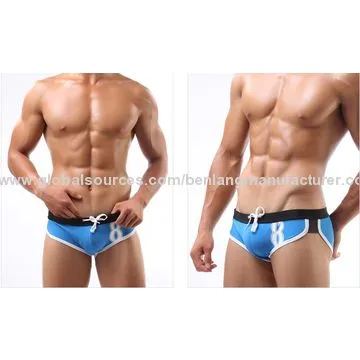 Fashionable Men's Triangular Swimming Trunks Swimsuit with 100% Polyester Lining