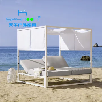 High-Quality Double Sun Lounger with Canopy - Factory Price Beach Bed