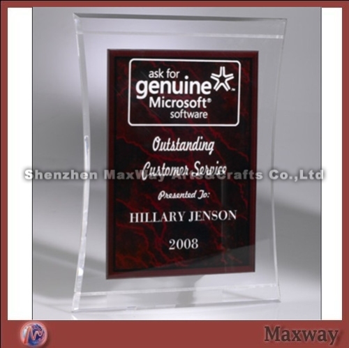 High transparent corporate acrylic trophy/award/present with some words of praise