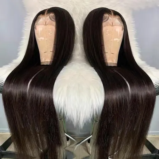 Hanfan Pre Plucked 30 32 34 36 38 40 Inch Peruvian Straight Human Hair 360 Lace Frontal Wig With Baby Hair Bleached Knots
