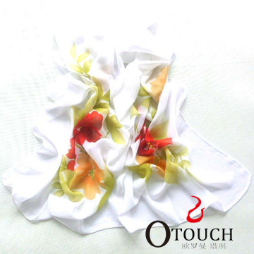 White Popular Flower christmas expensive silk scarf