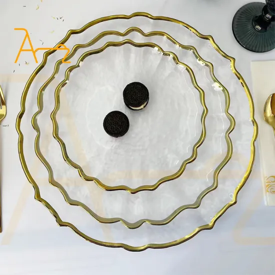 Wholesale Elegant Gold Rim Glass Charger Plates: Premium Wedding Dinnerware