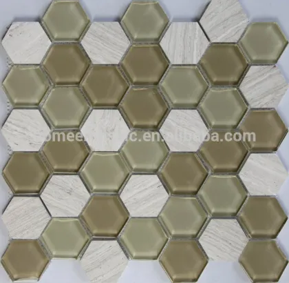 Mix color glass mix stone hexagon mosaic for restaurant wall tiles