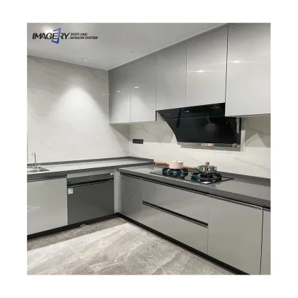 Modern Silver Kitchen Cabinets with Aluminum Profiles and Modular Hardware