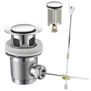 Modern Chrome Toilet Sink Drain Filter Strainer with Rod Lever Push Pop Up Mechanism