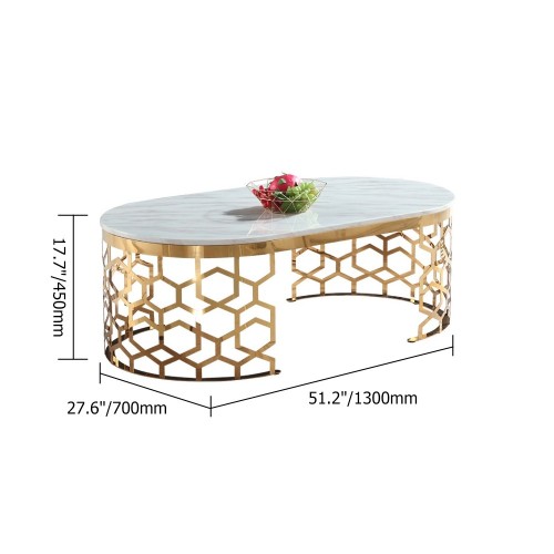 Table basse de luxe avec dessus en marbre en acier inoxydable doré