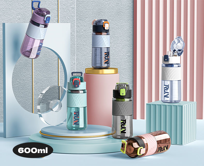 Outdoor sports water bottle with non-slip silicone cover 600ml